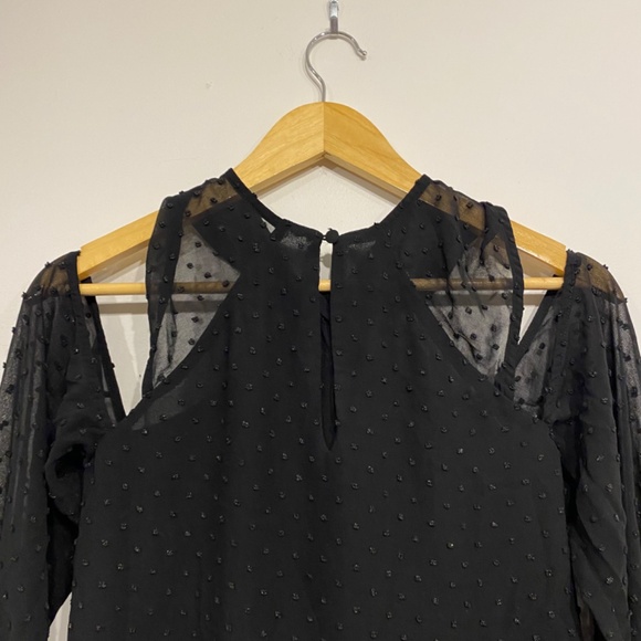 Bardot Swiss Dot Black Cold Shoulder Top - Picture 4 of 7